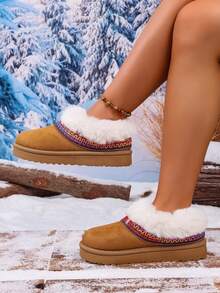 Women's Thermal Lined Warm Snow Boots, Faux Thermal Lined, Thick Lining For Autumn/Winter, Platform Ankle Boots