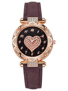 6 bucăți ceasuri rotunde cu cuarț - curea elegantă din piele PU, indicator din aliaj de zinc, cadran din aliaj de zinc și brățară bijuterii pentru femei