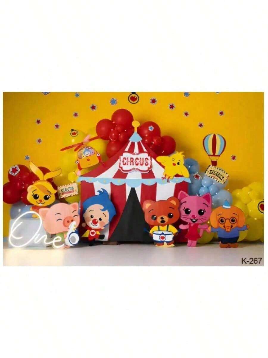 Plim Cartoon Pig Circus Birthday Party Backdrop Decoration Banner Fiesta Theme Baby Shower Photography Background Prop Decor - trắng - Xem 1