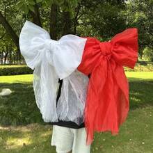 红色大蝴蝶结圣诞派对装饰，巨型圣诞蝴蝶结派对背景装饰，大型欧根纱巨型蝴蝶结悬挂装饰，适用于圣诞节、婚礼派对、家居装饰、圣诞装饰、房间装饰、冬季圣诞装饰、家居圣诞礼物、圣诞装饰