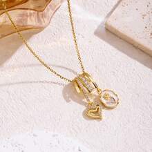 New 18K Stainless Steel Zirconia Necklace For Women, Micro-Inlaid Copper Pendant Jewelry, High-End Fashion Personality And Versatile Temperament - Vàng -8 - Xem 1