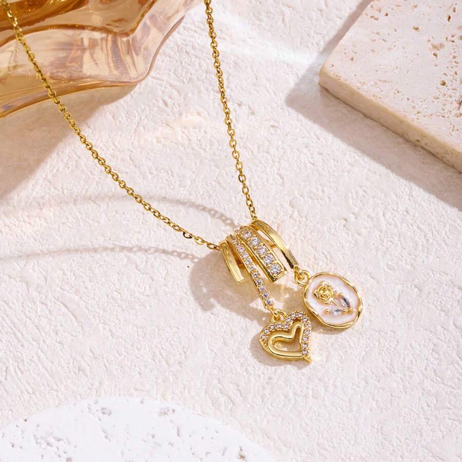 New 18K Stainless Steel Zirconia Necklace For Women, Micro-Inlaid Copper Pendant Jewelry, High-End Fashion Personality And Versatile Temperament - Vàng -8 - Xem 1