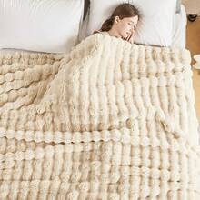 50x60 Inches Ultra-Soft Fuzzy Plush Throw Blanket - Thick, Warm Couch, Sofa, Bedroom, Camping - Decorative Blanket Cozy Warmth, Bubble Ivory White, Sherpa Style - Bubble Khaki - Xem 2