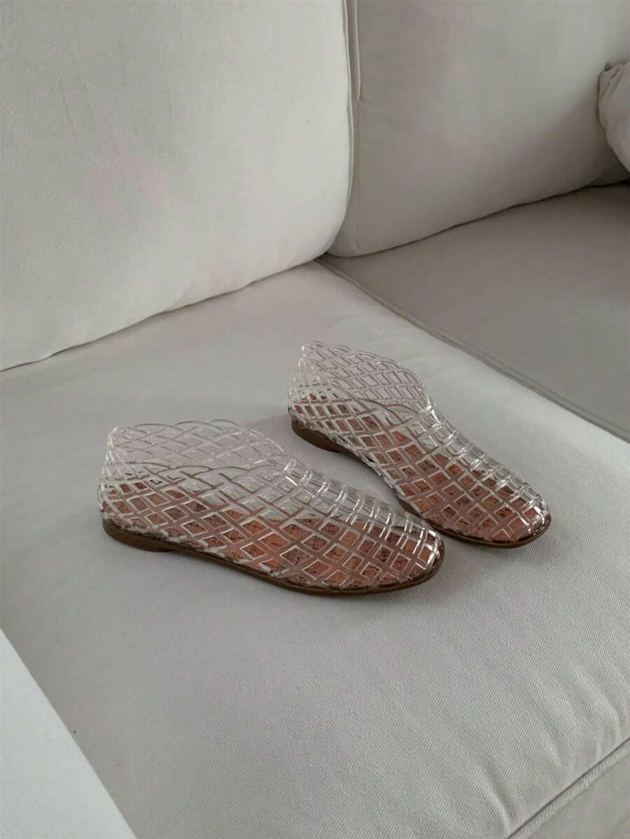 XIXITIAO 1 双网眼镂空时尚舒适果冻凉鞋，封闭式平底鞋，小众设计果冻鞋，网眼平底一脚蹬鞋，防滑软底户外/度假装