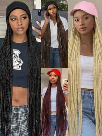 42 Inch Extra Long Braided Baseball Cap Wig, Synthetic Hair Headband, Casual & Office Wear