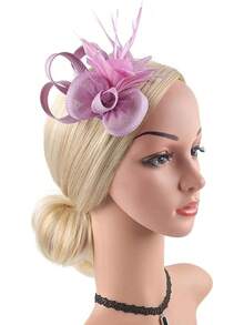 Fascinators Hats Women,Tea Party Fascinator Hair Clip With Feathers Wedding,Derby Hats Headbands - Ha9582-粉紅色 - 查看 4