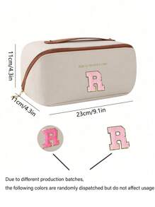 1个PU皮革防水化妆包，字母装饰收纳袋，大容量双层化妆包，多功能女士旅行手提包，洗漱包，化妆品收纳包，浴室收纳包，旅行必备，邮轮必备，旅行配件，浴室收纳包，珠宝收纳包，口红收纳包，指甲油收纳包，复活节礼物，伴娘礼物，化妆包