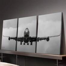 3pcs Large Black & White Airplane Flight Artwork, Unframed Canvas Prints And Posters, Home Decor Wall Art, High Definition Printing, Suitable For Living Room, Bedroom, Dining Room And Office Decoration