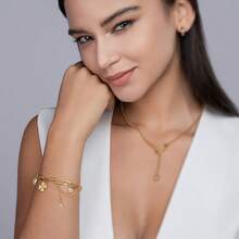 1 buc. Brățară de damă placată cu argint S925, aur de 18K, cu pandantiv în formă de trifoi cu patru foi, accente de inimă și mărgele, lanț reglabil, bijuterie norocoasă și la modă, cadou excelent