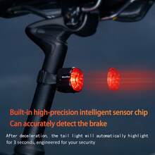 Wind&Moon Światło rowerowe, inteligentne tylne światło rowerowe – automatyczne wykrywanie hamulców z wieloma trybami świecenia, tylne światło do jazdy nocą, akcesoria rowerowe do jazdy sportowej, ultrajasne, wodoodporne, ładowane przez USB - Czarne - Zobacz 6