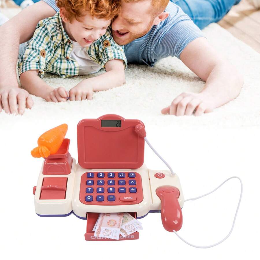 Simulación de juguete de caja de efectivo multifuncional Play Cashier Toy con micrófono - Rojo y blanco - Ver 1