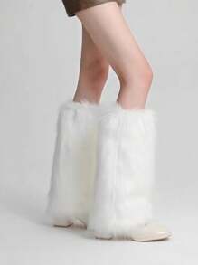 Women's Artificial Fur Leg Warmers, Japanese Lolita Autumn And Winter Black And White Knitted Leg Warmers, Y2k, Cozy - Multicolor - View 5