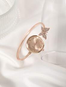 全新时尚女士蝴蝶手链表钻石切割玻璃水钻表盘石英表手链表礼物 - 均碼 - 查看 4