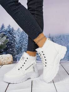 男女童及青少年厚底靴，新款秋冬毛绒内衬高帮雪地靴 - 白色 - 查看 3