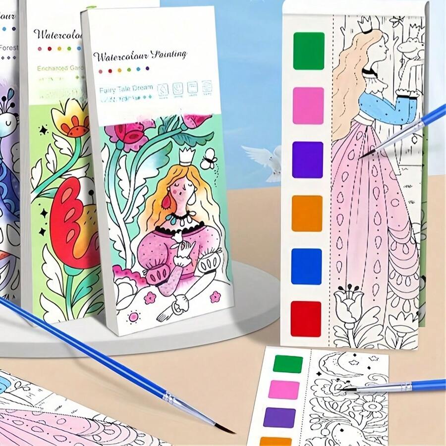 1 Set Kids Watercolor Coloring Books, Student Painting & Coloring Books, Coloring Papers With Built-In Watercolor Pens, Suitable For Halloween, Thanksgiving, Christmas And Easter Gifts - Multicolor - View 1