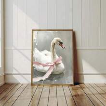 1/3 件白天鹅莲花复古动物艺术品海报帆布画墙面艺术画家居乡村农舍装饰可选画框