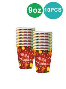 10 قطعة من أطباق وفوط ورقية مجموعة لحفلة عيد الميلاد بألوان أحمر وأخضر، أجراس، شجرة عيد الميلاد، مناسبة لحفلة عائلية بموضوع عيد الميلاد