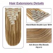 8Pcs Clip In Hair Extensions Real Human Hair P8/613 Color Brown Highlight Blonde For Women Daily Use Real Easy Wear To Go - S8/613 - View 2