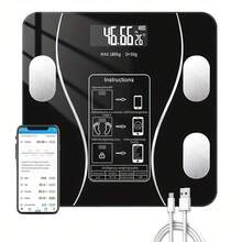 RAF 可充电智能电子秤，有黑色/白色/粉色可选，150mAh 锂电池，测量 BMI、体脂、肌肉质量，与健身应用程序同步数据 - 彩色 - 查看 12