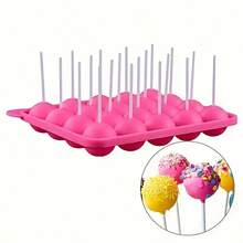 20 Hole Silicone Lollipop Mold With 20 Sticks - Perfect For Cake Pops, Chocolate And Candy Baking, Chocolate Molds - 粉紅色1個 - 查看 7