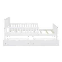 Twin Size Wood Kids Platform Bed With Guardrails On Both Sides And Two Storage Drawers ,White - 白色 - 查看 8