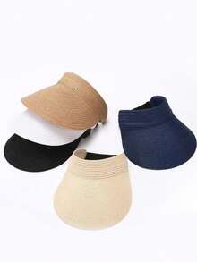 1 件可调节无檐草帽，新款夏季时尚男女通用防紫外线可折叠宽檐太阳帽，休闲百搭波西米亚复古街头优雅风格，涤纶面料，适合春夏季 - A - 查看 3