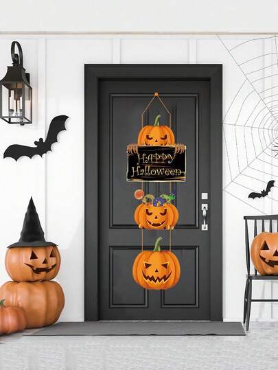 1 pezzo Decorazione per porta a forma di zucca di Ognissanti, Dolcetto o scherzetto, come regalo di Ognissanti, Decorazioni di Ognissanti, Ornamenti appesi, Bandiera decorativa appesa, Cartelli spaventosi e malvagi per Ognissanti da esterno, Decorazione per porta d'ingresso, Decorazione stagionale