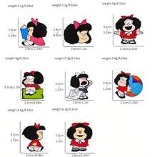1/8 件经典卡通胸针套装可爱 Mafalda 珐琅别针服装背包珠宝金属徽章配饰送给朋友的礼物 - 均碼 - 查看 2