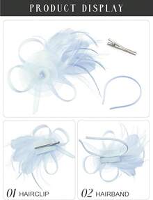 Fascinators Hats Women,Tea Party Fascinator Hair Clip With Feathers Wedding,Derby Hats Headbands - Ha9462-月藍 - 查看 3