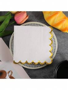 20/40/80pcs Scalloped Cocktail Napkins With Gold Foil Accents Beverage Napkins Scalloped Disposable Paper Napkins For Wedding Dinner Birthday Party Supplies 5 X 5'' - White - View 4