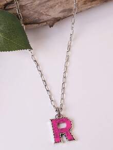 1pc Western Country Style Vintage Textured CCB Multicolor Leopard Print Black & White Plaid 26 Letter Minimalist Pendant Necklace, Sweater Chain