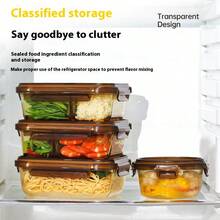 琥珀色圆形玻璃午餐盒，微波炉适用，带盖防漏便当盒，上班族餐盒