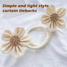 1pc/2pcs Flower Curtain Tiebacks With Linen Straps, Purely Handcrafted In A Light Luxury And High-End Style. These Are Decorative Fasteners, Buckles, And Gathering Clips, Suitable For Living Rooms, Bedrooms, And Home Decoration,Room Decor