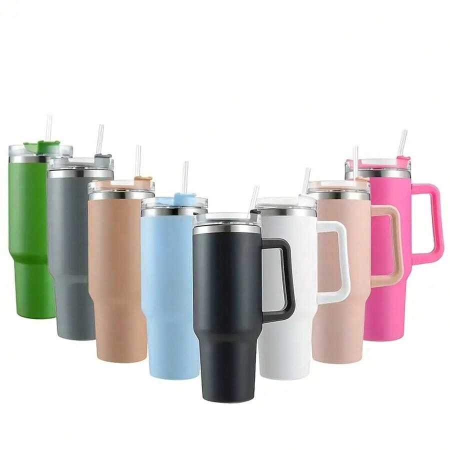 TAIMASI 1pc Lake Green Tumbler With Lid And Straw, 40oz Stainless Steel Insulated Water Bottle With Handle, Gift Drinking Cups, Keeps Cold For 24 Hours Or Hot For 10 Hours, Portable Suitable For Outdoor Camping, Hiking, Driving, And Car Travel - Hồ Xanh - Xem 1