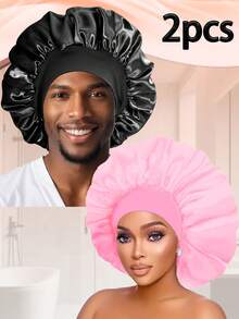 2pcs Satin Sleep Cap, Unisex, Soft Stretchy Silk Sleep Hat Suitable For Curly Hair And Braids - 2pcs - View 20