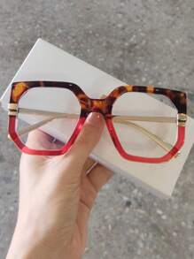 1 件方形双色 TR90 材质金属镜腿女士透明镜片眼镜