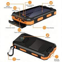 2025 Super 10000mAh USB Portable Charger Solar Power Bank For Mobile Phones, Solar Power Bank, Mobile Power Bank, Portable Charger For All Devices - Long-Lasting, Travel Camping, LED Flashlight, Compass, And Hiking Buckle, Best Gift For Christmas Holidays - Màu xanh nhạt - Xem 5
