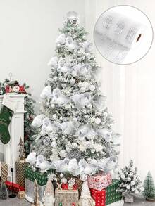 1Roll 10 Yards Christmas Mesh Ribbon For Wreaths, Christmas Tree Toppers, Beige White Gold Glitter Foil Decorative Mesh Rolls For DIY Wreath Bow Ribbon Christmas Tree Decor Seasonal Craft&Home Decor Christmas Decorations 2025 Room Decor Winter Christmas Decorations Home Christmas Gifts Christmas Decor