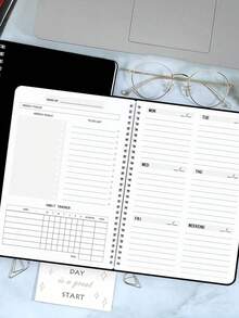 Trees Women's Weekly Planner Notebook, Undated Daily Schedule, Spiral Bound Goal Planner With Habit Tracker - Black - View 4