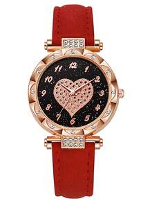 6 bucăți ceasuri rotunde cu cuarț - curea elegantă din piele PU, indicator din aliaj de zinc, cadran din aliaj de zinc și brățară bijuterii pentru femei