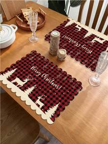 2pcs/4pcs Creative Christmas Party Linen Insulated Mat With Wavy Edge Non-Slip 12*18 Inch Heat Resistant For Christmas Holiday Farmhouse Family Gathering And Party Decoration Placemat