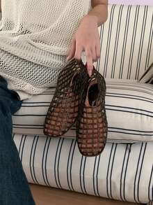 XIXITIAO 1 双镂空网格果冻凉鞋，舒适包头平底鞋，透气网眼果冻一脚蹬凉鞋，防滑软底适合户外、度假穿着、夏季 - 黑色 - 查看 10