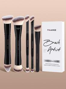 MAANGE 2/4/5Pcs Professional Facial Double-Ended Makeup Brush Set With Paper Box,Bevel&Taper Foundation Brush Contour Brush Blush Brush Powder Brush Eyeshadow Brush Concealer Brush Highlight Brush Smudge Brush,Makeup Tools With Soft Fiber For Easy To Carrying,Set For Travel,Gift For Women&Girls