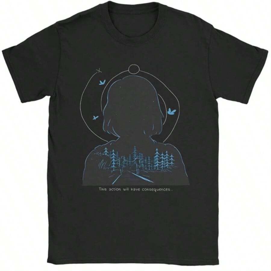 Life Is Strange Video Game Men's T Shirts  Humor Tee Shirt Short Sleeve Round Neck T-Shirt 100% Cotton Gift Clothing - 黑色 - 查看 1