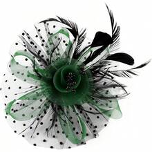 Ibeauti Fascinator Hats With Screentouch Lace Gloves Set Women Tea Party Cocktail Wedding Derby Headwear Short Gloves - 02 黑色/綠色 - 查看 6