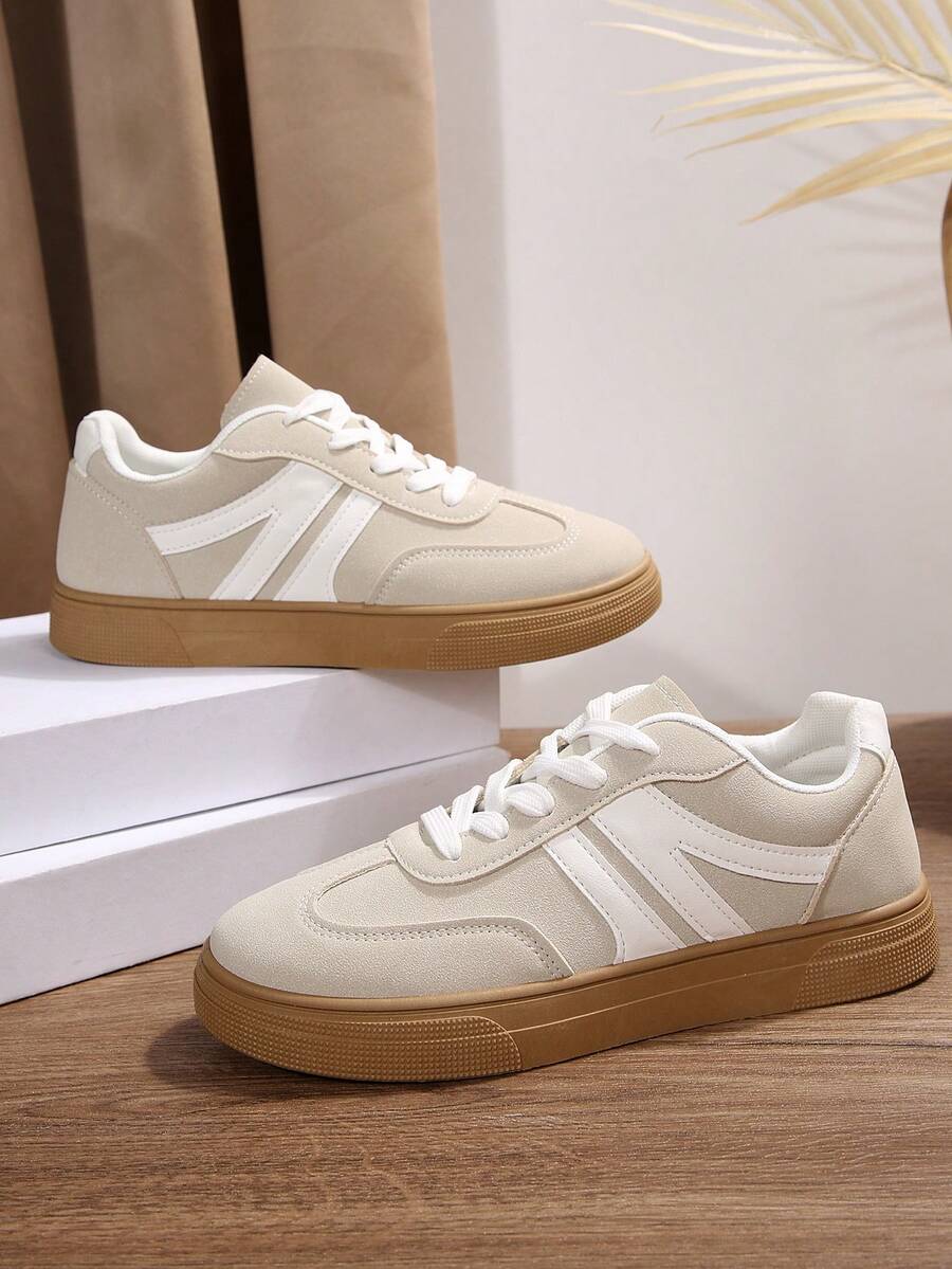 Women's New Flat Lace-Up Geometric Pattern Casual Sneakers, Low-Top Versatile Sporty Shoes For All Seasons
