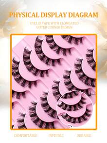 10 Pairs Of Naturally Curled Russian False Eyelashes - Plentiful And Fluffy False Eyelashes, Soft And Lifelike Mink-Curled False Eyelashes
