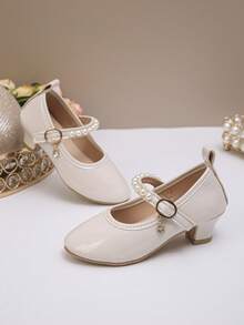 Giày công chúa gót thấp mũi tròn họa tiết băng tuyết mới mùa Thu/Đông, giày da thật thoải mái, nhỏ gọn, phù hợp cho các buổi tiệc và nhiều dịp khác nhau. - Màu be - Xem 3