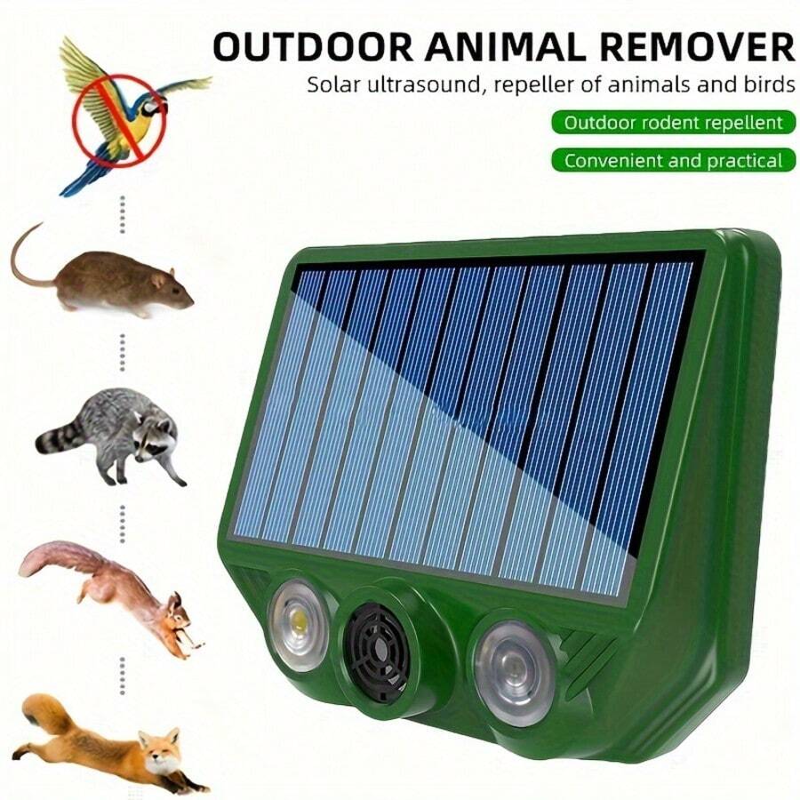 Solar Ultrasonic Dog Repellent Defender, Animal Pest Deterrent With Motion Sensor And Flashing Lights Outdoor Pest Repeller For Farm Garden Yard Repellent Dogs, Cats, Birds, Skunk, Squirrels - Green - View 1