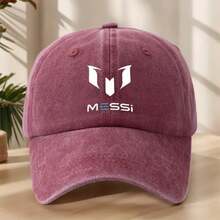 MAKEFGE MESSI Logo Baseball Cap - Vintage Washed Look, Soft & Comfortable, Breathable Sweat-Absorbent Hat For Outdoor Sports, Adjustable Fit For Men & Women, Black With White Embroidery, Lightweight Polyester, Spring/Summer Fashion Accessory, Adjustable Baseball Cap| Stylish Headgear| Polyester Cap, Baseball Hat - màu đen - Xem 10